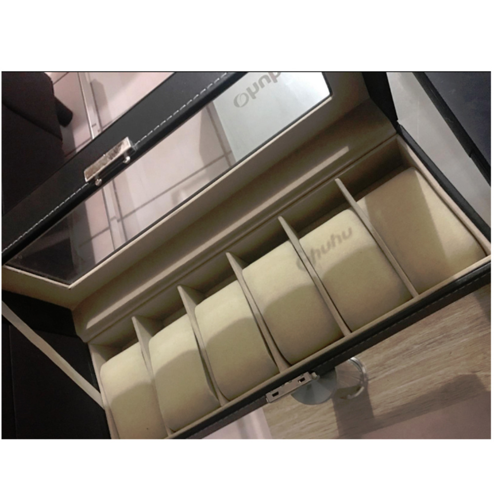 NEW MENS LEATHER 6 SLOT ORGANIZER WATCH BOX - Picture 3 of 4